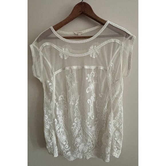 Sundance Cream Floral Lace Top Womens Small S/M Romantic Victorian Sheer - Picture 1 of 10
